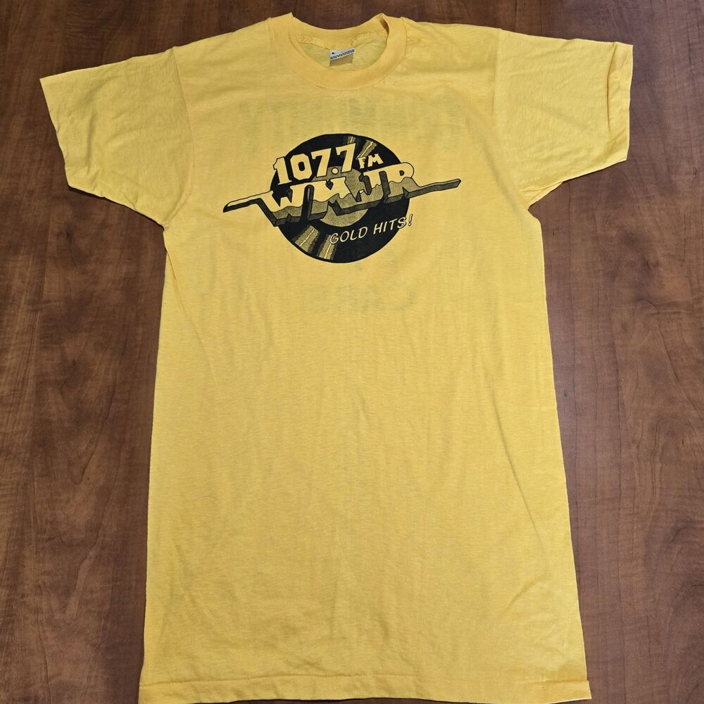 Screen Stars Vintage 80s WMJR 107.7 FM Single Stitch Gold Hits Radio Tee L